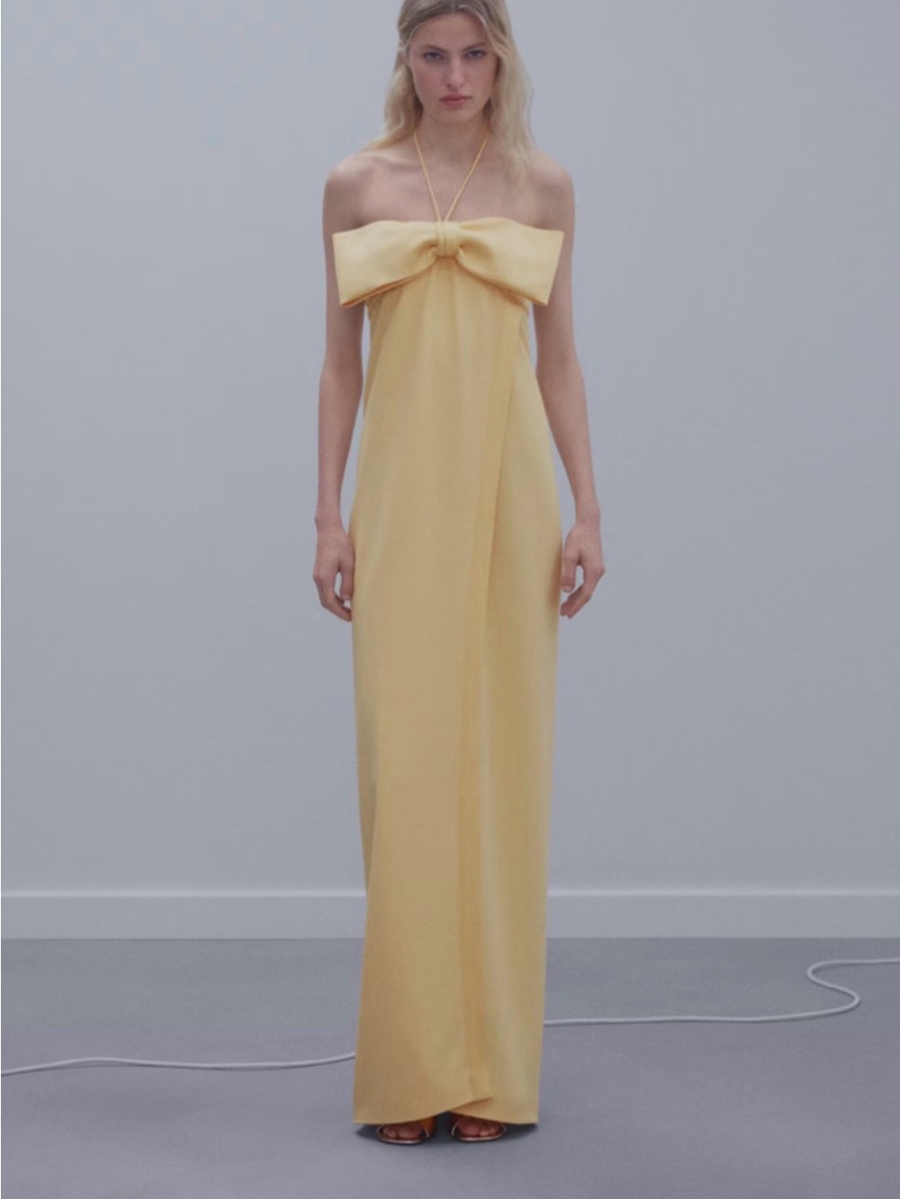 Mango Capsule Strapless Bow Front Maxi Dress in Yellow